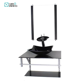 GABINETE DE VIDRO PARA BANHEIRO 60CM AC CUBA QUADRADA PRETO FULL