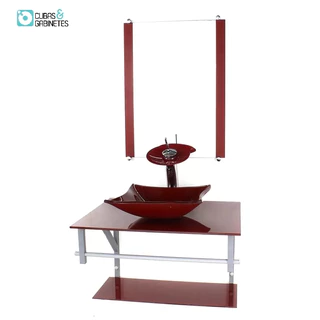 GABINETE DE VIDRO PARA BANHEIRO 60CM AC CUBA QUADRADA VERMELHO CEREJA FULL