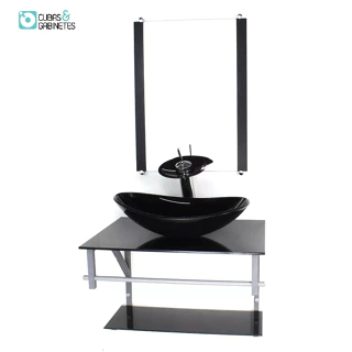 GABINETE DE VIDRO PARA BANHEIRO 60CM AC CUBA OVAL PRETO FULL
