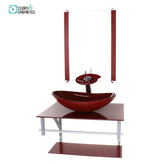 GABINETE DE VIDRO PARA BANHEIRO 60CM AC CUBA OVAL VERMELHO CEREJA FULL