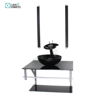 GABINETE DE VIDRO PARA BANHEIRO 60CM AC CUBA REDONDA PRETO FULL