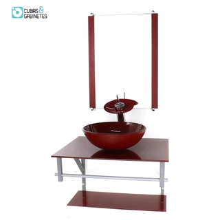 GABINETE DE VIDRO PARA BANHEIRO 60CM AC CUBA REDONDA VERMELHO CEREJA FULL