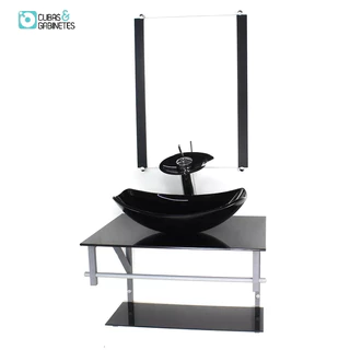 GABINETE DE VIDRO PARA BANHEIRO 60CM AC CUBA OVAL CHANFRADA PRETO FULL