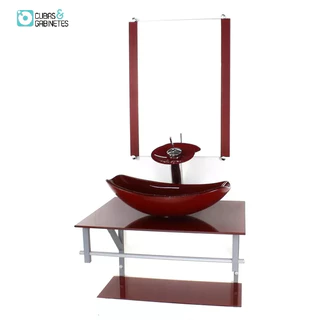 GABINETE DE VIDRO PARA BANHEIRO 60CM AC CUBA OVAL CHANFRADA VERMELHO CEREJA FULL