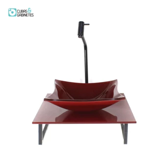 KIT CUBA DE VIDRO QUADRADA 10MM COM TAMPO DE VIDRO 40CM X 40CM VERMELHO CEREJA FULL E SUPORTE PRETO