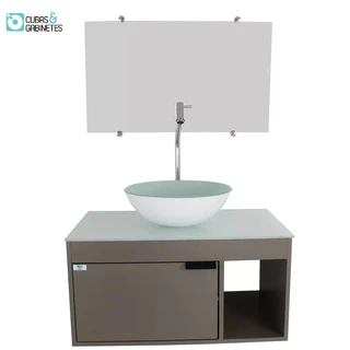 Gabinete Armário Banheiro 60cm Cuba Redonda Branca
