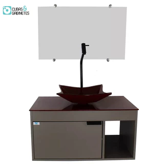 Gabinete Armário Banheiro 60cm Cuba Quadrada Vermelha