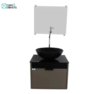 Gabinete Armário Banheiro 40cm Cuba Redonda Preta