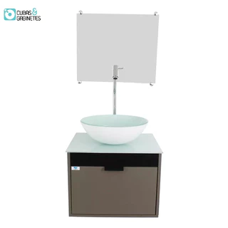 Gabinete Armário Banheiro 40cm Cuba Redonda Branca