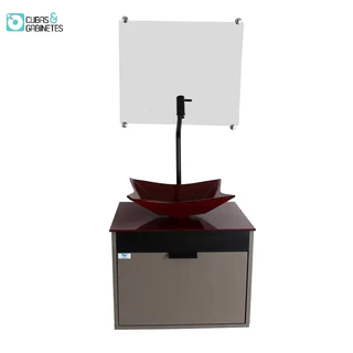 Gabinete Armário Banheiro 40cm Cuba Quadrada Vermelha