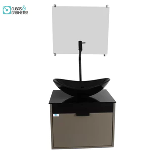Gabinete Armário Banheiro 40cm Cuba Oval Preta