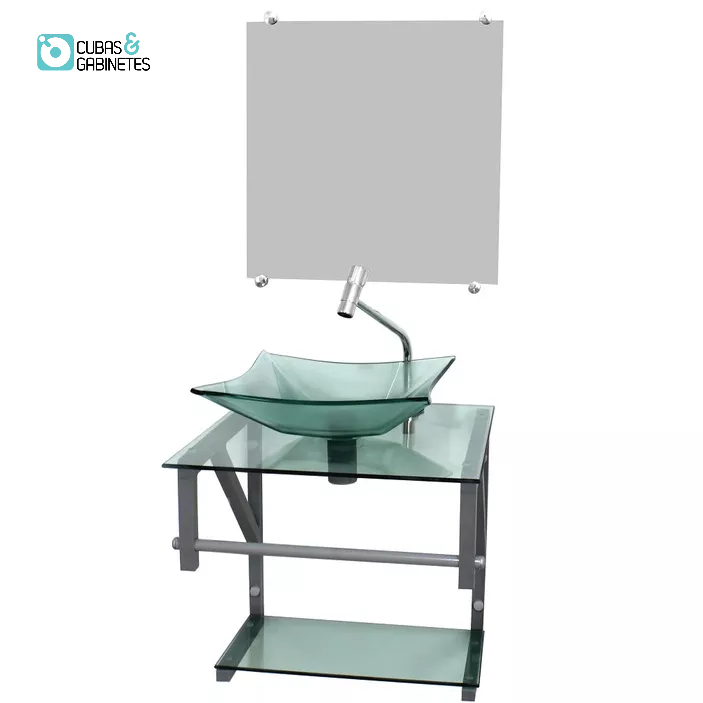 GABINETE DE VIDRO VERDE 40CM AC COM CUBA QUADRADA
