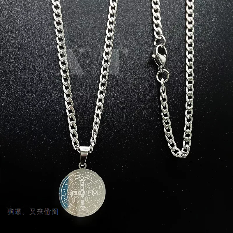 Corrente pulseira cordão fina Aço Inox Pingente Cruz Sao Bento 1x1