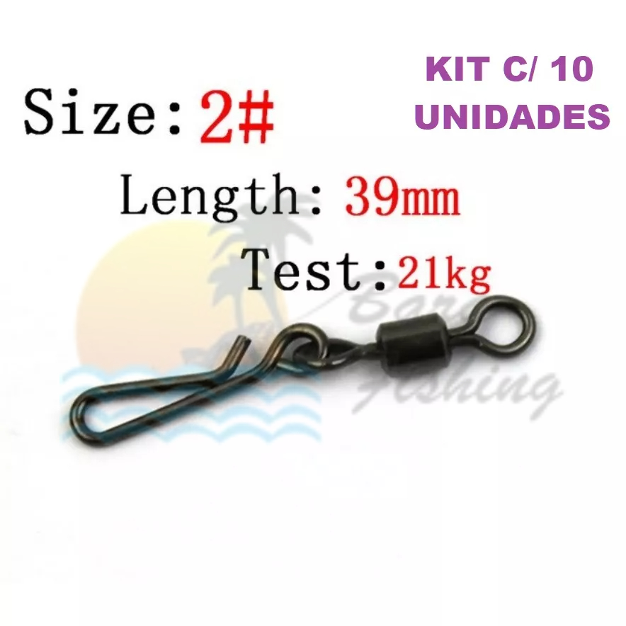 10 Girador Com Snap Francês Nº 2, Para uso em Chicotes, Isca Artificial e pesca em geral