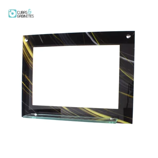 ESPELHO PARA BANHEIRO COM PRATELEIRA 60CM X 45CM MÁRMORE PRETO DOURADO