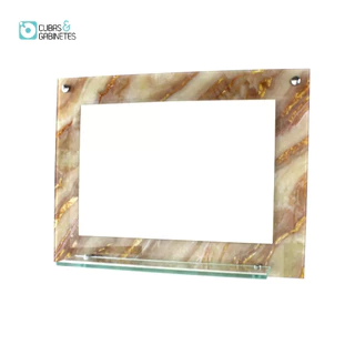 ESPELHO PARA BANHEIRO COM PRATELEIRA 60CM X 45CM MÁRMORE MARFIM