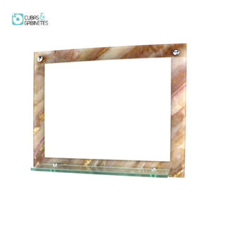 ESPELHO PARA BANHEIRO COM PRATELEIRA 50CM X 40CM MÁRMORE MARFIM