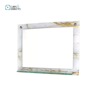 ESPELHO PARA BANHEIRO COM PRATELEIRA 50CM X 40CM MÁRMORE BRANCO DOURADO