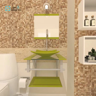 GABINETE DE VIDRO 40CM AC COM CUBA QUADRADA - VERDE OLIVA