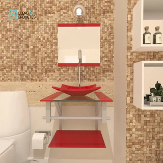 GABINETE DE VIDRO 40CM AC COM CUBA QUADRADA - VERMELHO FERRARI