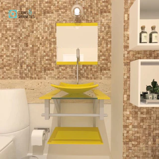 GABINETE DE VIDRO 40CM AC COM CUBA QUADRADA - AMARELO