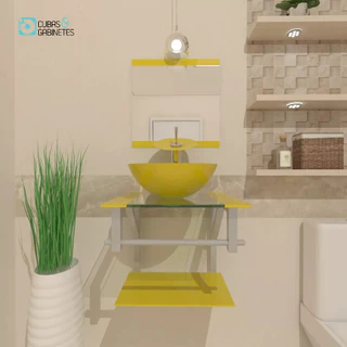 GABINETE DE VIDRO PARA BANHEIRO 40CM CUBA REDONDA AC AMARELO