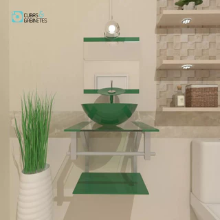GABINETE DE VIDRO PARA BANHEIRO 40CM CUBA REDONDA AC VERDE