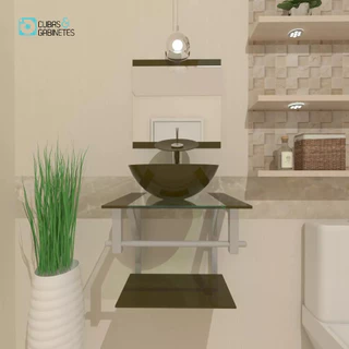 GABINETE DE VIDRO PARA BANHEIRO 40CM CUBA REDONDA AC OURO ENVELHECIDO