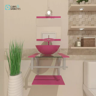 GABINETE DE VIDRO PARA BANHEIRO 40CM CUBA REDONDA AC ROSA