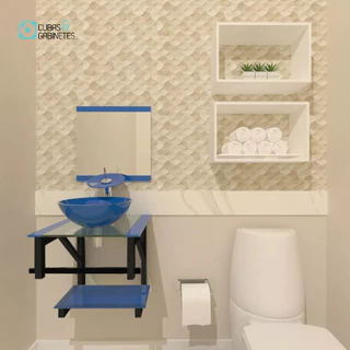 GABINETE DE VIDRO 40CM AP COM CUBA REDONDA AZUL