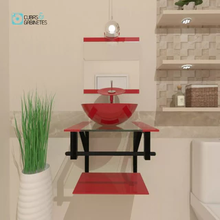 GABINETE DE VIDRO 40CM AP COM CUBA REDONDA VERMELHO FERRARI