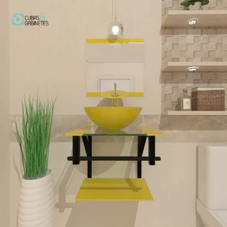 GABINETE DE VIDRO 40CM AP COM CUBA REDONDA AMARELO