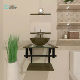 GABINETE DE VIDRO 40CM AP COM CUBA REDONDA OURO ENVELHECIDO