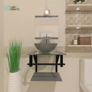 GABINETE DE VIDRO 40CM AP COM CUBA REDONDA PRATA