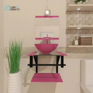 GABINETE DE VIDRO 40CM AP COM CUBA REDONDA ROSA