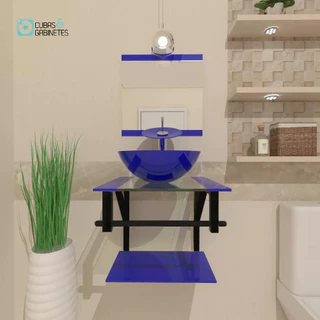 GABINETE DE VIDRO 40CM AP COM CUBA REDONDA AZUL ESCURO