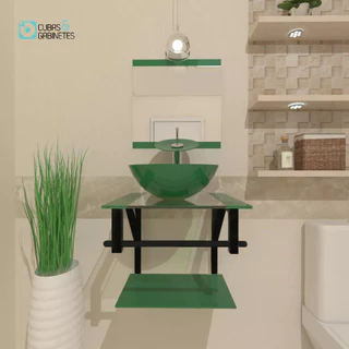 GABINETE DE VIDRO 40CM AP COM CUBA REDONDA VERDE