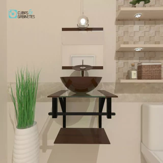 GABINETE DE VIDRO 40CM AP COM CUBA REDONDA MARROM