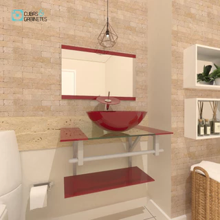 GABINETE DE VIDRO 60CM AC COM CUBA REDONDA - VERMELHO CEREJA