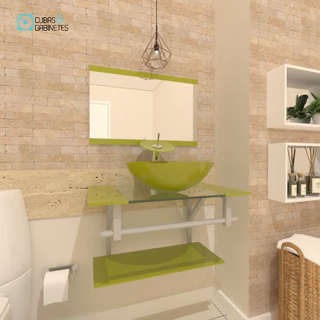 GABINETE DE VIDRO 60CM AC COM CUBA REDONDA - VERDE OLIVA