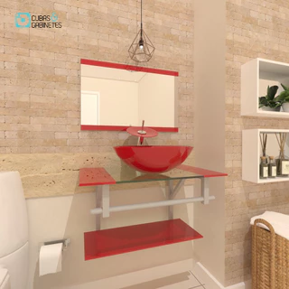 GABINETE DE VIDRO 60CM AC COM CUBA REDONDA - VERMELHO FERRARI