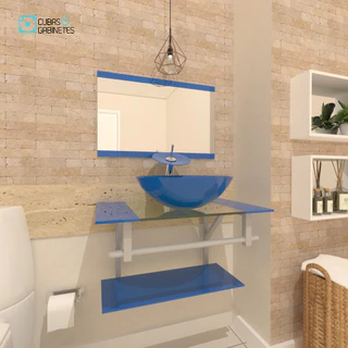 Gabinete De Vidro 60cm Ac Com Cuba Redonda - Azul