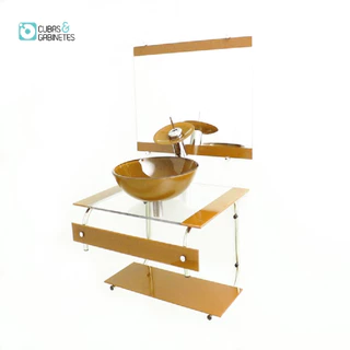 Gabinete De Vidro 60cm It Inox Com Cuba Redonda - Dourado Real
