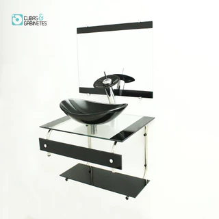 GABINETE DE VIDRO 60CM IT INOX COM CUBA OVAL - PRETO