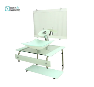 Gabinete De Vidro 60cm It Inox Com Cuba Quadrada - Branco