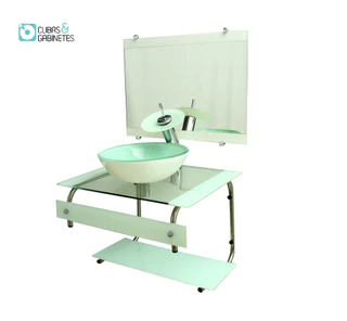 Gabinete De Vidro 60cm It Inox Com Cuba Redonda - Branco