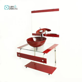 Gabinete De Vidro 60cm It Inox Com Cuba Redonda - Vermelho Cereja