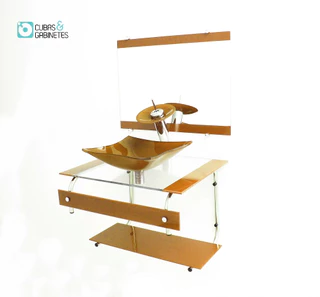 Gabinete De Vidro 60cm It Inox Com Cuba Quadrada - Dourado Real