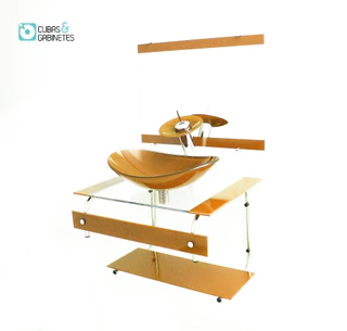Gabinete De Vidro 60cm It Inox Com Cuba Oval - Dourado Real