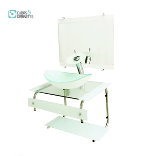 GABINETE DE VIDRO 60CM IT INOX COM CUBA OVAL - BRANCO
